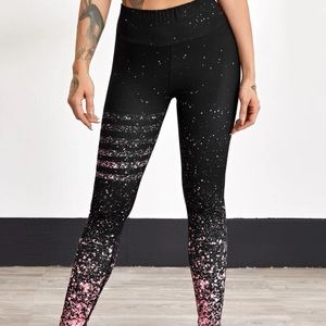 “SHEIN” confetti print wideband waist leggings (color: black, size: 8/10)